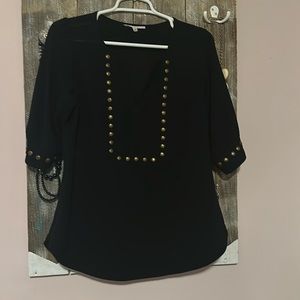 Black top with bronze beading design